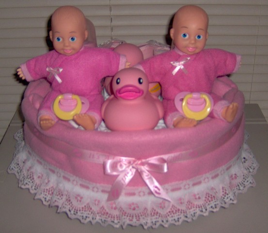 Twin Girls Single Layer Diaper Cake